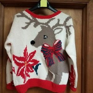 Christmas Sweater with Reindeer & Poinsettia